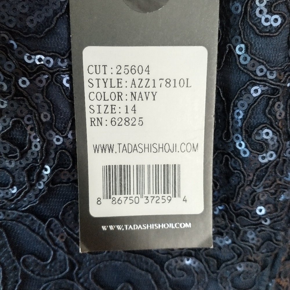 Tadashi Shoji  "Allyson" Navy  Embroidery Bodice Evening Gown 14 New With Tags - Picture 13 of 15